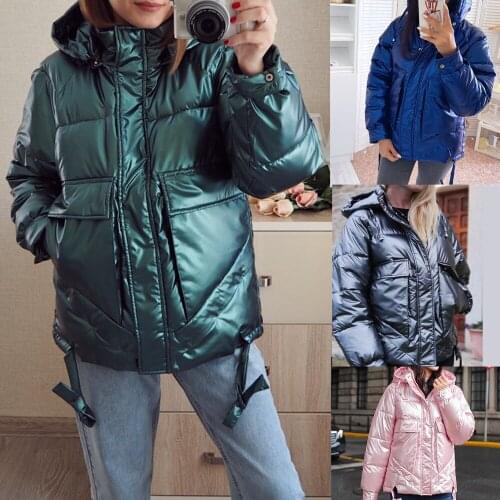 Shiny Hooded Jacket Women 2020 Winter Coat Female Casual Loose Thick Warm Parkas Vintage Solid Oversized Clothes For Women 3XL