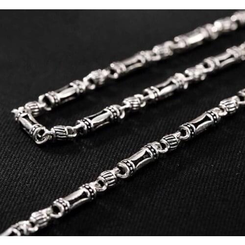 Pure S925 Silver Necklace Chain Vintage Women Bamboo Chain Necklace Stamp S925
