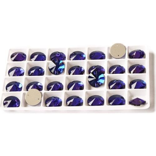 CTPA3bl 3200 Capri Blue Color Rivoli Shape Crystals Rhinestone Flatback Sewing 2 Holes Popular Rhinestones For DIY Wedding Dress