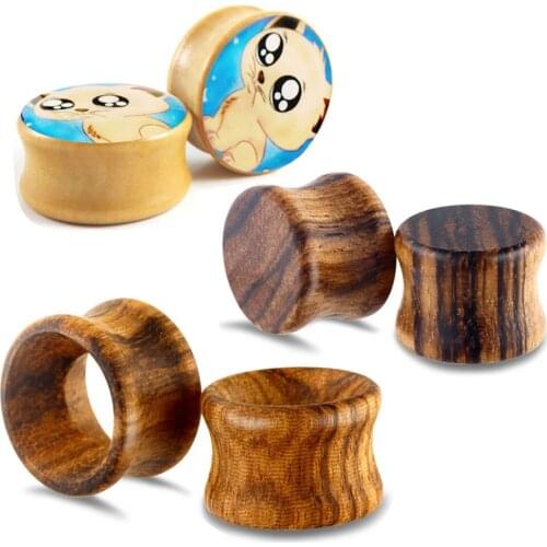 Wooden Wood Ear Plug Tunnels Cute Ear Expanders Screw Fit Ear Flesh Tunnel Gauges Piercing Mixed Styles Ear Stretcher Jewelry