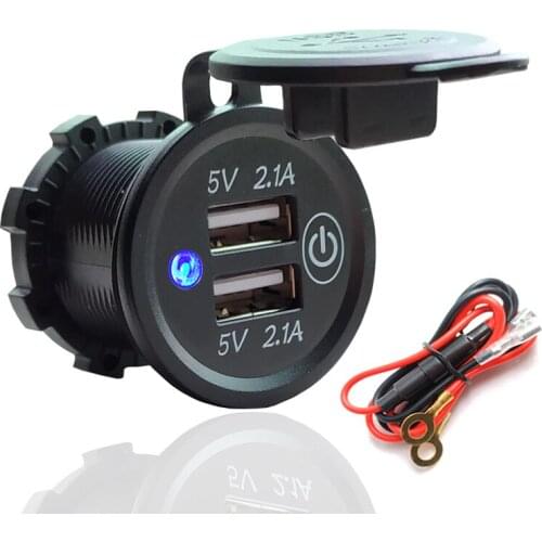 DIY Kit 4.2A 12V/24V Car USB Power Outlet Waterproof Car Charger with Switch Blue for Car RV ATV Boat Marine Motorcycle Mobile