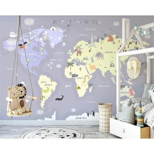 Custom wallpaper photo hand-painted cartoon world map animal children indoor background wall mural home decoration 3d wallpaper