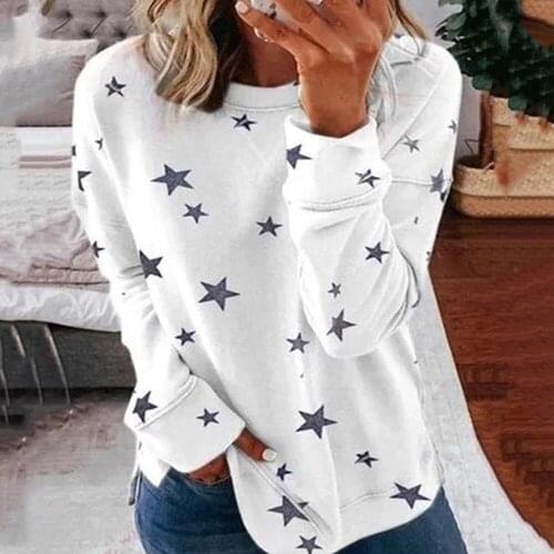 Harajuku Women T Shirt Spring Autumn Star Print Long Sleeve Basic T-Shirts Casual Top Loose Tee Shirts Femme Tshirt