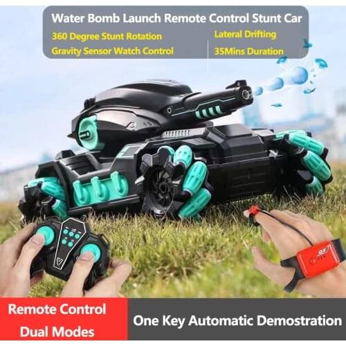 Gravity Sensor Dual Control Model RC Car Water Bomb Shot Stunt Rotation Rotable Turret Music Light One Key Demo Electric RC Toy