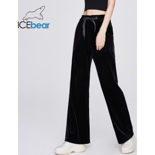 ICEbear 2021 new ladies trousers velvet micro wide-leg pants women drape loose casual long pants 21081