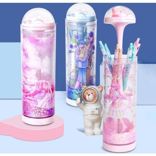 Kawaii Tumbler Quicksand Lifting Standing Pencil Box Case Large Capacity Holder B36C