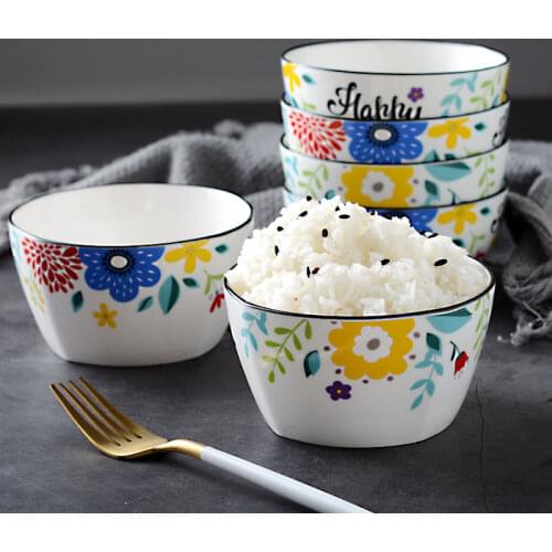 Nordic wind ceramic bowl home rice bowl square round creative dish tableware 4.5 inches idyllic wind