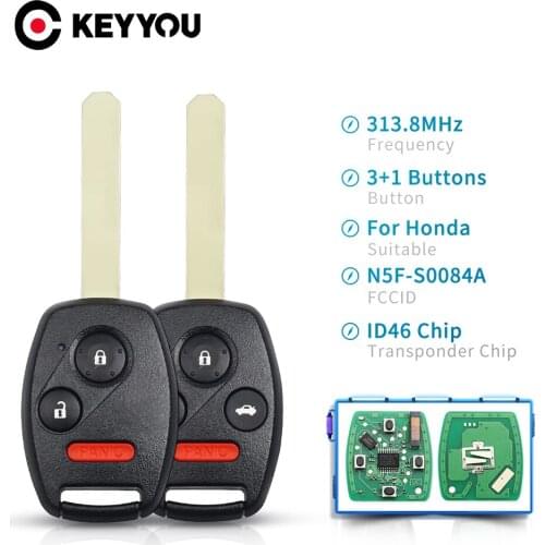 KEYYOU 2+1/3+1 Buttons 313.8Mhz Remote Car Key With 7961 ID46 Chip N5F-S0084A For Honda CRV Civic Accord CR-V Odyssey 2003-2011