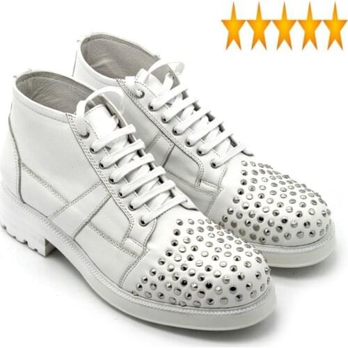 Leather England Cow White Mens Shoes Top Quality Handmade Rivet Ankle Luxury Footwear Man Shoe Platform Work Boots Hot