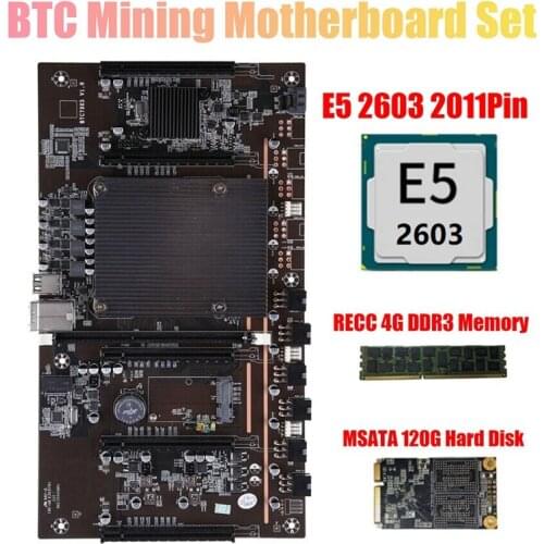 BTC Mining Motherboard X79 H61 5X PCI-E 8X Support 3060 3070 3080 GPU with E5 2603 CPU RECC 4GB DDR3 Memory 120G SSD