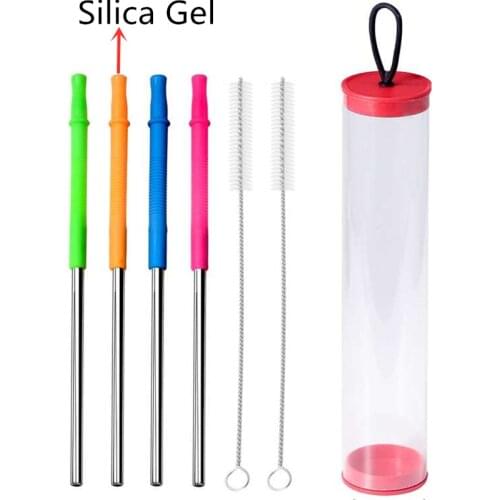 Metal Straw Reusable Drinking Straws Stainless Steel Bag Straw Silica gel+Stainless Steel 4pcs Straw+2pcs Brush+1pcs Container