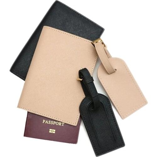 Fashion Monogrammed Initial Letters Unisex Saffiano Leather Passport Holder Luggage Tag Passport Cover Set Travel Accessorries