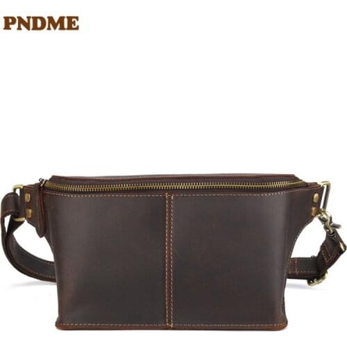 Retro genuine leather mens waist packs outdoor sports casual real crazy horse cowhide chest bag simple small messenger bags