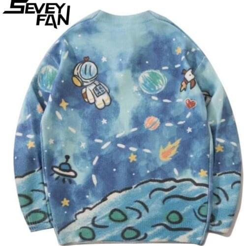 SEVEYFAN Mens Full Seal Starry Sky Sweater Fashion Loose O Neck Knitwear Autumn Pullover Sweaters for Couples