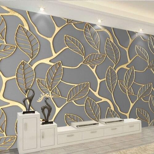 8d Leaf peral Wallpaper Mural wall Modern style living room and Tv background wall Gold 8d Photo Mural 3D Decor Wall Decals Art