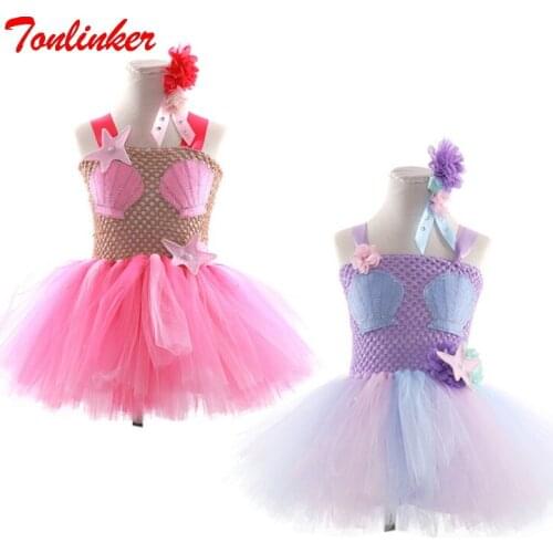 New Kids Halloween Children Cosplay Party Dress Up Girls Princess Mermaid Costume Sleeveless 3D Flower Mesh Dress Hair Hoop Suit