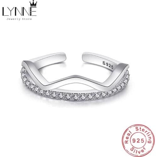 New Fashion Creative 925 Sterling Silver Waves Rings Delicate Rhinestone Double Layers Resizable Trendy Sexy Ring Women Jewelry