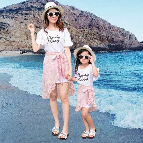 OLEKID Same T-shirts For Mom And Daughter