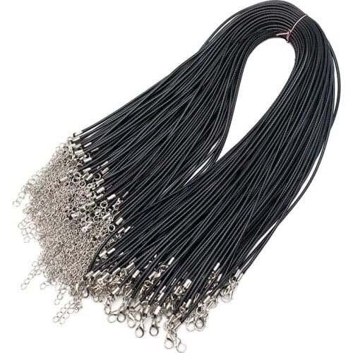 Wholesale 2mm Black Wax Leather Cord Necklace Rope 43cm Chain Lobster Clasp DIY Jewelry Accessories 100pcs/lot Fast Ship