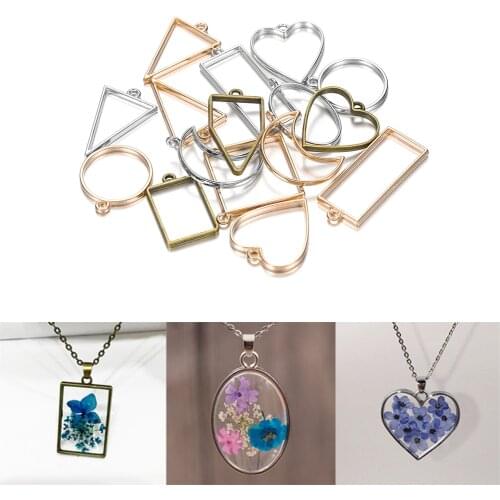 11Pcs/Lot 8 Colors Assorted Geometric Hollow Pressed Flower Frame Pendants Resin for Jewelry Making Necklace Pendant Bezel Mold