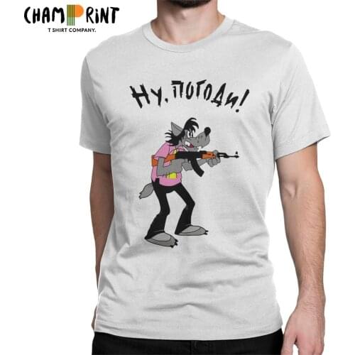 Nu Pogodi Men T Shirts 80s Russian Soviet Cartoon Wolf Volk Fashion Tee Shirt Crew Neck T-Shirt Plus Size Tops