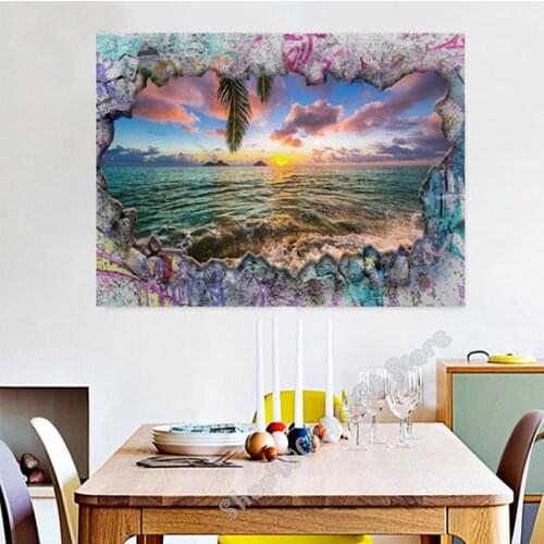 Full Square round drill Diamond Painting 5d Picture Of Rhinestones Sunset beach seascape graffiti Decorations Diamond art FF3133