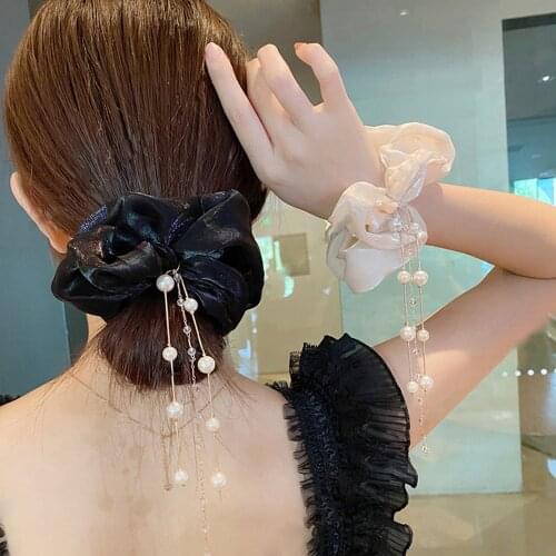 Pearl Tassel Large Intestine Women Elastic Hair Band Ropes Ponytail Holder Scrunchies Hair Ring Rubber Girls Hair Accessories