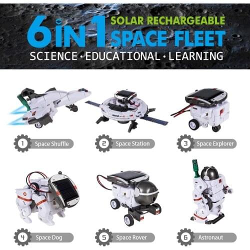 6 In 1 Educational Solar Robot 190 Pieces Kit Solar Powered Motorized Engine and Gears DIY Assembled Blocks Toy For Kids