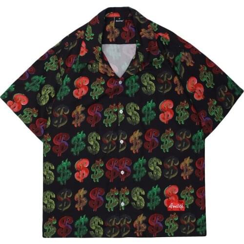 Us Dollar Full Print Short Sleeve Shirt Mens Fashion Mens Shirts Hip Hop Beach Clothes Streetwear Loose Fit Shirt For Man