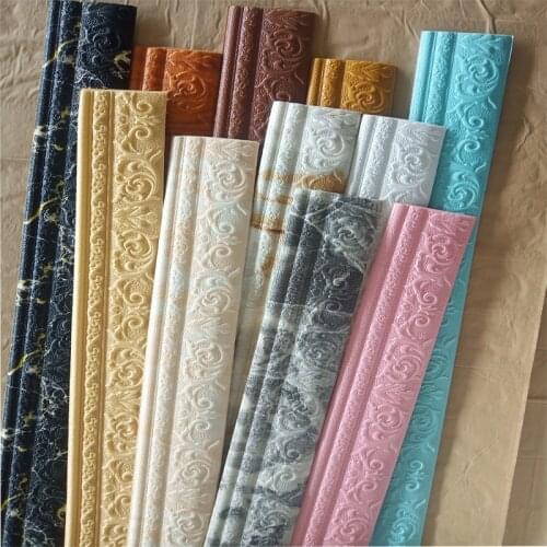 3D Self-adhesive Foam Baseboard Wall Sticker Embossed Waistline Floor Corner Line Skirting Board Stickers Home Decor