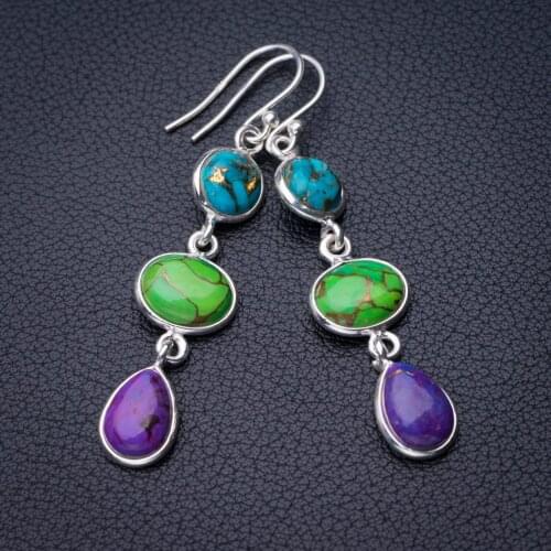 StarGems Natural Copper Turquoise Handmade 925 Sterling Silver Earrings 2" D7893