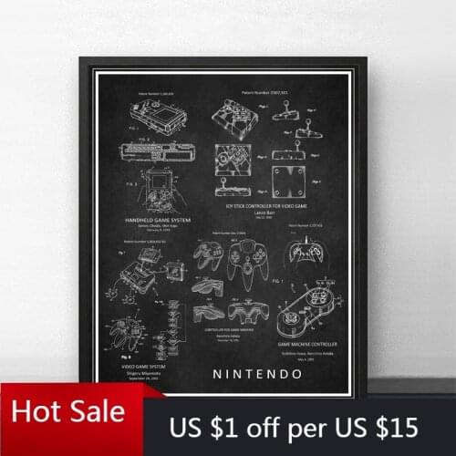 Japanese Video Game Vintage Patent Blueprint Print Gaming Wall Art Poster Wall Decor Gamer Canvas Painting for Boys Room Decor