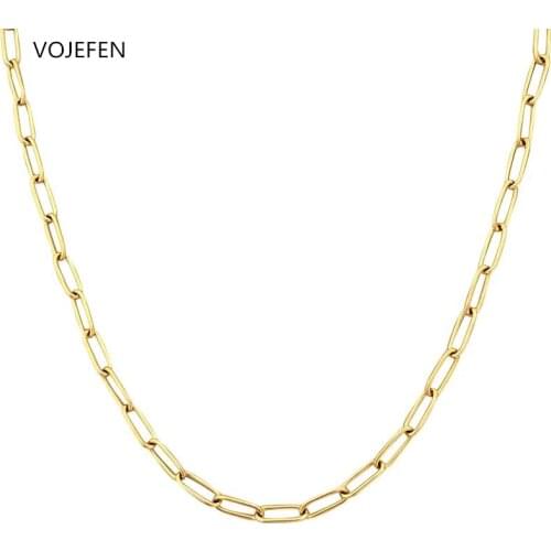 VOJEFEN AU750 18k Real Gold Paperclip Chain Choker Chain Long Necklace for Men/Women, Pure Gold Jewelry Necklace Big Chain Punk