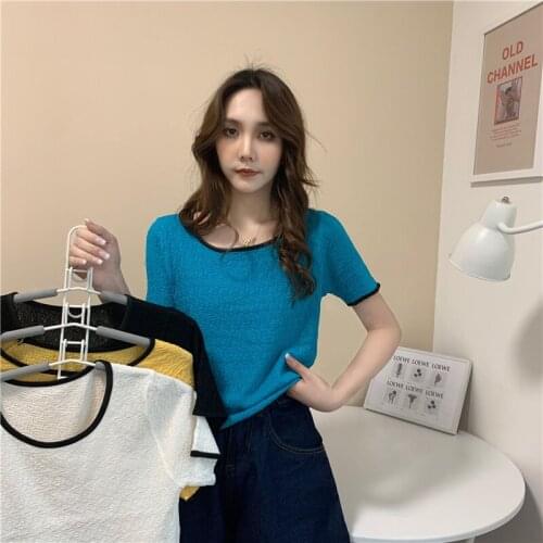 Women Clothing Round Neck Short-sleeved T-shirt Women Summer New Korean Version Loose and Thin All-match Casual Short Top