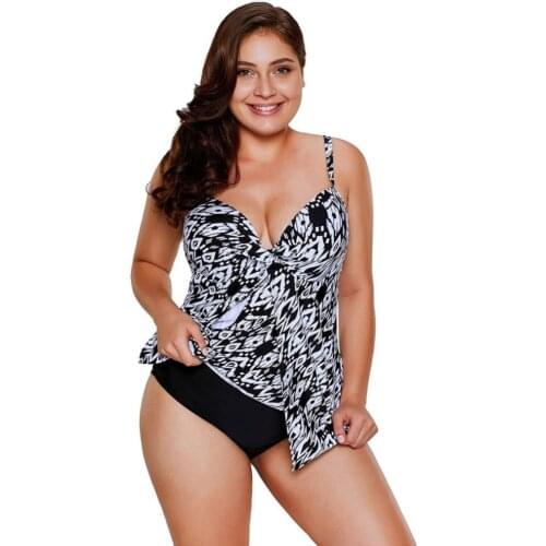 Women Two Pieces Swimsuits Plus Size Padded Push Up Sexy Deep V Tankini with Short Swimwear Bathing Suit Beachwear