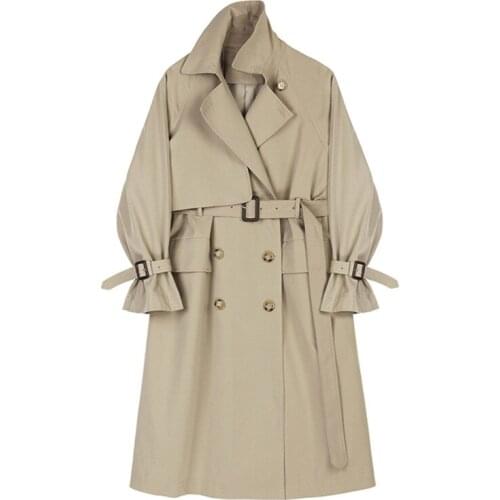 Khaki Trench Coat Women 2021 New Double Breasted Fashion Lapel Long Trench Coat Female High Quality Casual Loose Overcoat