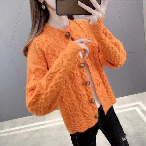 2021 Korean Fashion Casual Chic Long-sleeve Sweater Womens New Loose Solid Color Knit Single-breasted Twist Sweater Cardigans