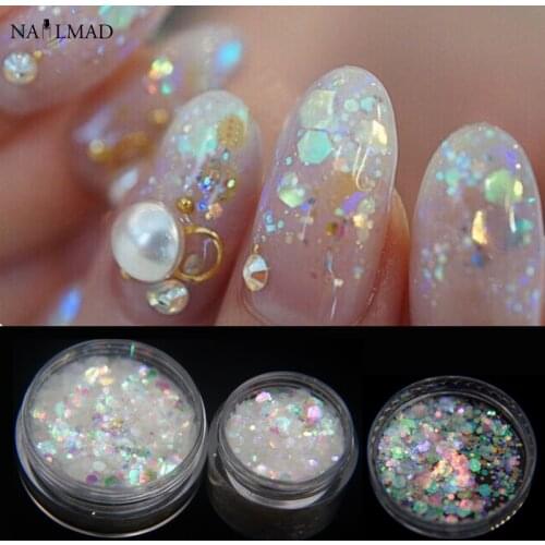 1box Hexagon Nail Glitters Mix Sizes Colorful Sparkles Nail Art Sequins Glitter For Manicure Makeup Body Art DIY Decorations