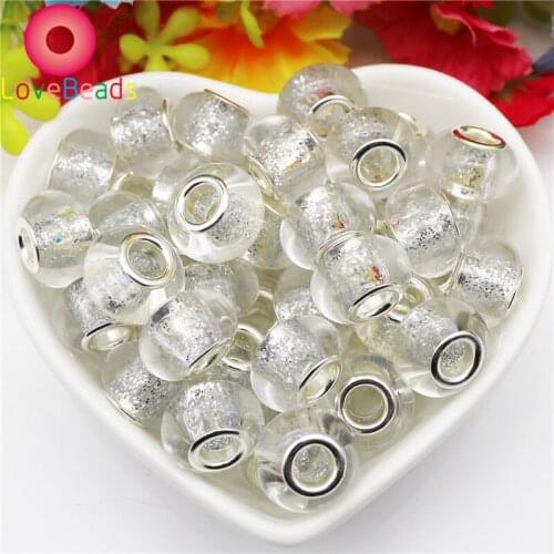 10pcs Round Ball Shape Silver Plated Core Big Hole Beads For Pandora Charms Bracelet Bangle Slider Snake Chain Jewelry Making