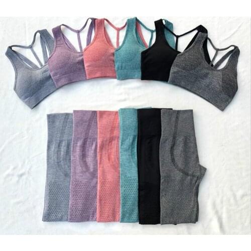 2PCS Gym Sets Seamless Sportswear Womens Yoga Wear Set Fitness Workout Suits High Waisted Legging Sports Suit Sportswear