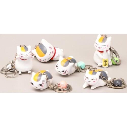 6 Pcs/Lot Cute Happy Cat Keychains Lovely Kitten Keyring Trinket Bag Ornament Cartoon Car Keys Chains Cat Women Jewelry Gifts