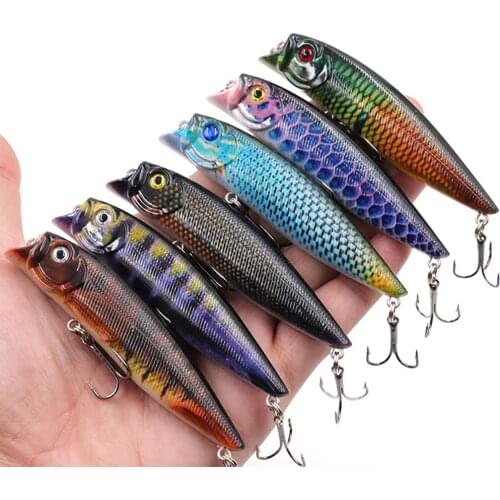 6pcs Fishing Lures 9.5cm Popper Floating Fishing Bait With Two Hooks Bass Fishing Gear Hard Bait For Freshwater