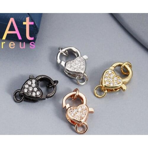 4Color Inlaid White Cubic Zirconia Heart-shaped Clasps Hooks Jewelry Making Supplies DIY Bracelet Necklace Handmade Jewelry