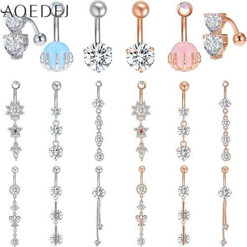 AOEDEJ 14G Stainless Steel Navel Rings Belly Button Ring Piercing Dangling Ombligo Bar Stud Barbell Sexy for Women Body Jewelry