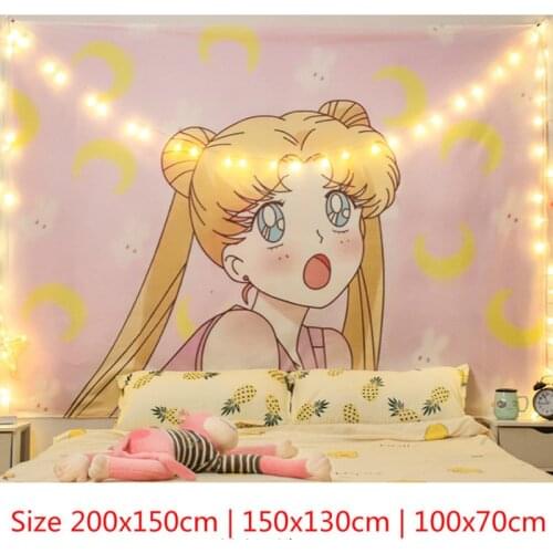 Big Bedroom Wall Decor Tapestry Kawaii Girl Moon Print Wall Hanging Tapestries Decorative Background Cloth Room Decor Bedspread