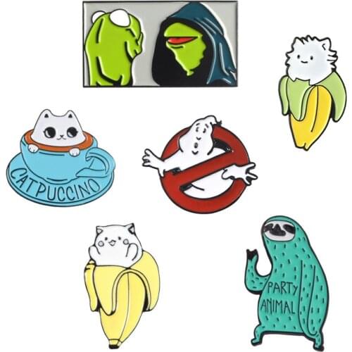 New Frog Sloth Cat Enamel Pins Cartoon Cute Animal Brooch Collection Metal Lapel Pin Badge Brooches for Women Men Jewelry Gifts