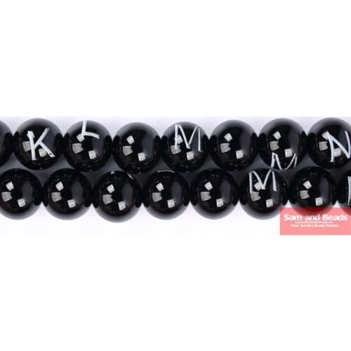 Natural 8mm Black Agates Letter Beads 4 6 8 10 12MM Pick Size For Jewelry Making BAL50