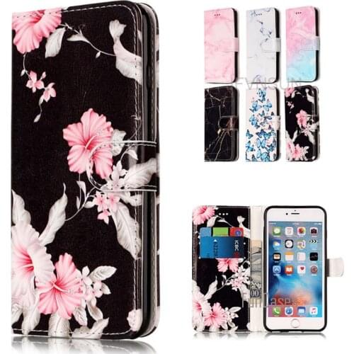 Case For iPhone 7 6 6s plus SE 5S 5C NEW Marble Flower Pattern Wallet Magnetic Stand Phone Leather Flip Cover For iPhone