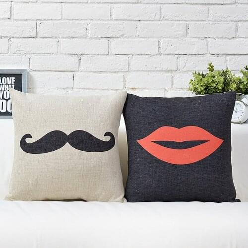 Love pillow cover, creative Wedding cartoon Black beard Red lips throw pillow case pillowcase wholesale