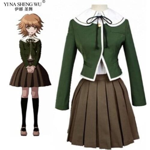 Danganronpa Fujisaki Chihiro Cosplay Costume JK Girls School Uniform Sailor Suit Coat Shirt Dress Outfit Cosplay Wig Drop Ship